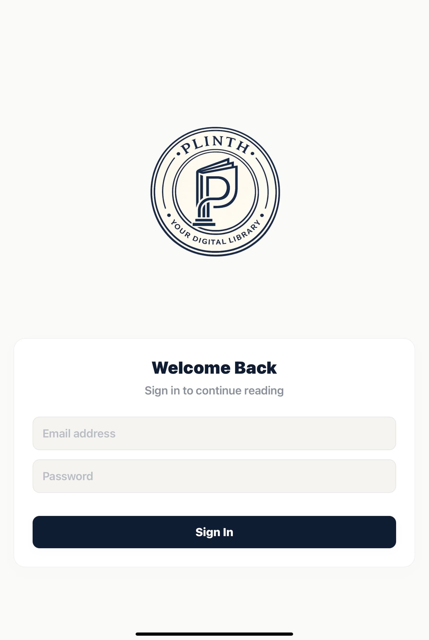 Plinth sign-in screen